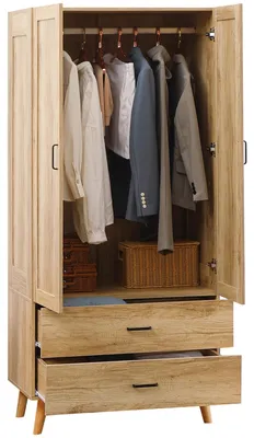 Immagine prodotto di Armadio 2 Ante a Battente con 2 Cassetti e Asta Appendiabiti, 80x54x180 cm, Legno