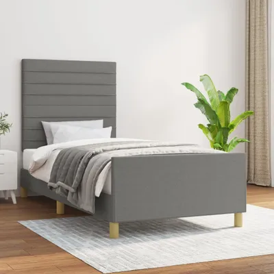 Produktbild von [Home] Bettgestell mit Kopfteil Dunkelgrau 80x200 cm Stoff , Neue Mode 2024 im häuslichen Leben