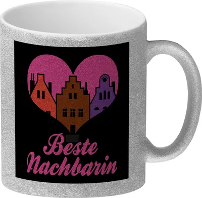 Produktbild von Nachbarschaft Glitzer-Kaffeebecher mit Spruch Beste Nachbarin