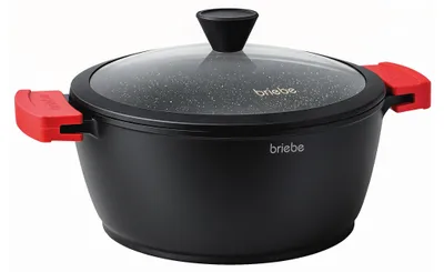 Obrázek produktu pro Briebe Černý titanový hrnec na vaření InductionTitanium, hrnec 24 cm z litého hliníku, bez PFOA, skleněná poklice černá