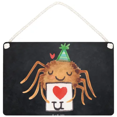 Produktbild von Mr. & Mrs. Panda holzbild Spinne Agathe Brief DIN A5 - Kreidetafel - Geschenk, Schild, Türschild, Treuetest, Wandbild Holz, Heiratsantrag, Verliebt, kleine aufmerksamkeit