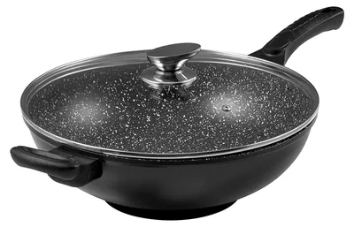 Obrázok produktu pre Wok s povrchom imitujúcim kameň, priemer 32 cm, s skleneným pokrievkou