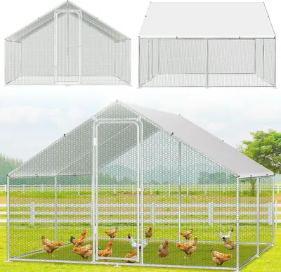 Immagine prodotto di Jayseuw pollaio 3x3x2m Pollaio Piccola casa per animali Recinto per animali piccoli Voliera Recinto per animali liberi Gabbia per polli Pollaio Telaio in acciaio zincato con tetto