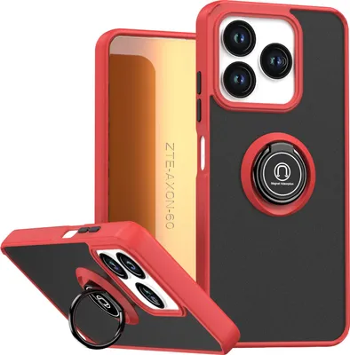 Produktbild von Hülle für ZTE Axon 60 Matte Transluzent TPU Stoßfest Schutzhülle mit Ring Halter Ständer Rot