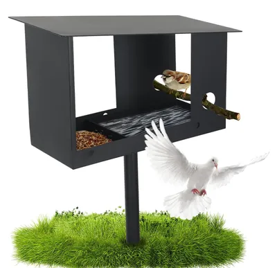 Produktbild von Wetterfestes Vogelhaus - Vogelhäuschen mit Standfuß - Robustes Metall - Einstellbare Höhe