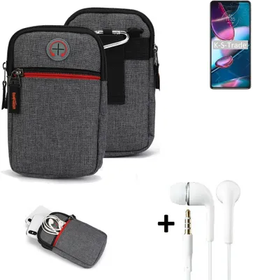 Produktbild von K-S-Trade Gürteltaasche + Kopfhörer kompatibel mit Motorola Edge Plus 2022 Handy Tasche Holster Schutz Hülle Handy Hülle grau Zusatzfächer 1x