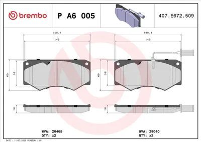 Image de Jeu de plaquettes de frein à disque Brembo, essieu avant P A6 005