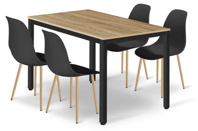 Image de Ensemble Repas - Leobert - Tessa - Chêne/Noir/Pieds Naturels - 120 X 60 Cm - 5 Pièces