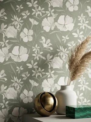 Newroom Vliestapete Melmova Grün Blumen, Wohnbeispiel
