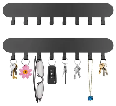 Produktbild von 2 Schlüsselhalter-Sets mit je 8 Haken, selbstklebend, schwarz