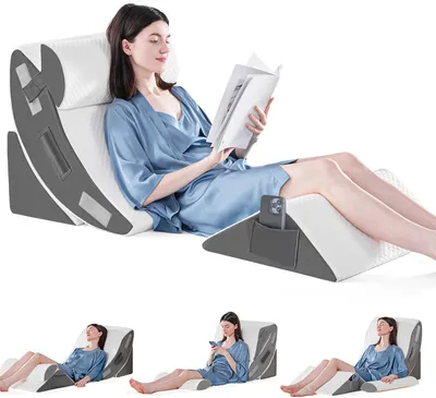 Imagen del producto de Juego de 4 almohadillas ortopédicas, diseño ergonómico, color gris, para la espalda, las piernas y el cuello