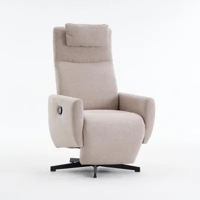 Imagen del producto de Sillón reclinable AIORBER, con función de reclinación, tapizado en chenilla. Sillón de televisión con reposapiés, giratorio 360°, diseño ergonómico para sala de estar. Disponible en beige, gris y azul