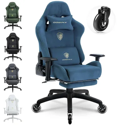 Obrázek produktu pro Ergonomická herní židle s podnožkou, 3D podloketníky, nosností 200 kg a tichými kolečky – pohodlná kancelářská židle. Barva: modrá