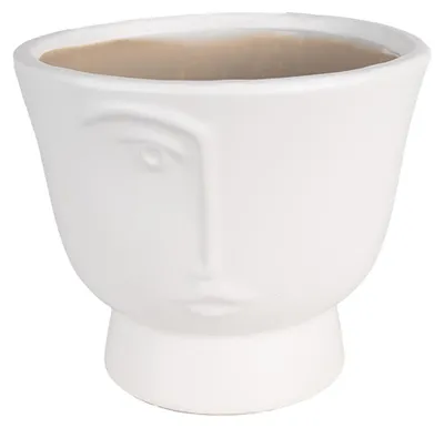Productafbeelding van Clayre & Eef bloempot, diameter 14 cm, hoogte 12 cm, wit, keramiek, met gezicht