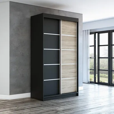 Produktbild von Schwebetürenschrank, 2-türig Schrank! Moderne Garderobe für Kleidung. Verschiedene Farben (Weiß, Schwarz, Somona) Kleiderschrank PARIS 120 cm