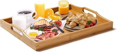 Immagine prodotto di Grande vassoio da portata in bambù con manici, in legno, decorativo, per la colazione