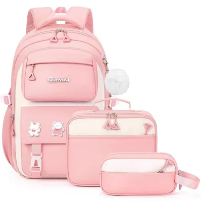 Immagine prodotto di Set zaino per la scuola, per ragazze, classi 3-7, colore rosa, composto da 3 pezzi, impermeabile, resistente