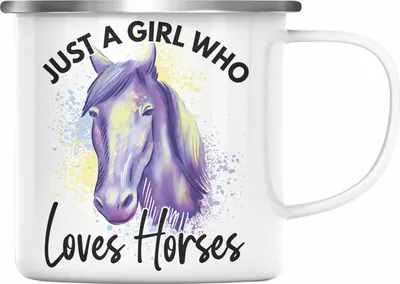 Produktbild von Trendation - Lustige Reiter Sprüche Geschenk Emaille Tasse Reiterin Pferde Mädchen Geschenkidee Pferde Just A Girl Who Loves Horses (Silber)