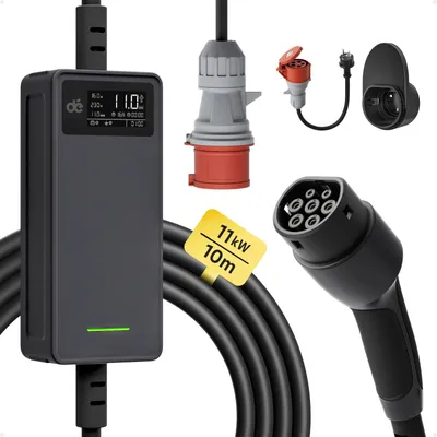Produktbild von Mobile Ladegeräte für Elektrofahrzeuge – Ladegeräte für Elektroautos – Ladestation – Typ 2-Ladegerät – CEE-Stecker – 11 kW, 16 A, 3-phasig