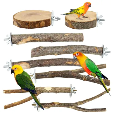 Productafbeelding van 8 stuks natuurlijke zitstokken set voor vogels, veilig en veelzijdig