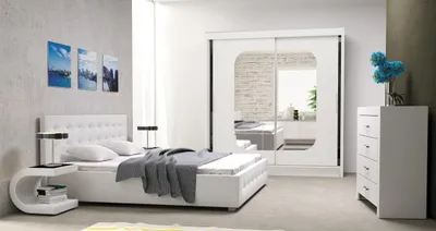 Productafbeelding van Slaapkamer set, design meubels, 4-delig: modern luxe tweepersoonsbed, 2 nachtkastjes