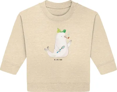 Produktbild von Mr. & Mrs. Panda Organic Baby Pullover Robbe Sherlock 12. - 18. Monat - Natural Raw - Geschenk, Lustige Sprüche, Bullover