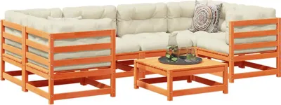 Produktbild von vidaXL 7-tlg. Garten-Sofagarnitur mit Kissen Wachsbraun Kiefernholz