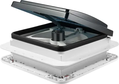 Produktbild von Dachlüfter für Wohnmobil/Wohnwagen - Dachhaube mit Lüfter - 28 x 28 cm - 12 V - IP68 wasserdicht - 4 LED-Beleuchtung - ABS - Silber