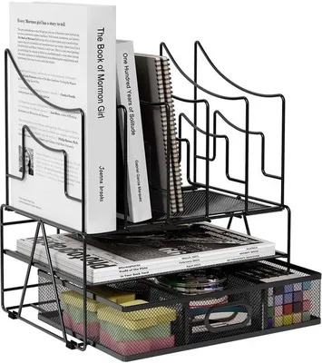 Productafbeelding van Ibenzoa® Robuuste metalen documentenorganizer, gepoedercoat – 6 A4-vakken, zwart, 32 x 23 x 36,5 cm, geschikt voor kantoor en thuiswerkplek