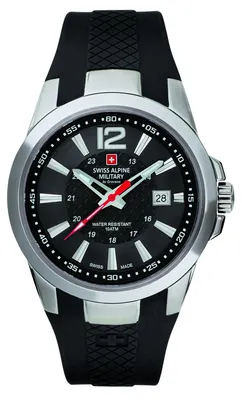 Produktbild von Swiss Alpine Military by Grovana 7058.1837 schwarz silber Silikon Herren Uhr NEU