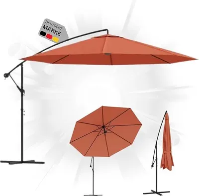 Produktbild von DELUKE® Sonnenschirm rund MARC 350cm Terrakotta | UV-Schutz, Kurbelsystem | Ampelschirm rund Freiarm Sonnenschirm 350 cm Kurbelschirm Standschirm Sonnenschutz Gartenschirm Balkonschirm klassisch