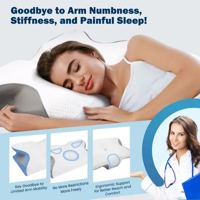 Imagen del producto de Almohada de espuma viscoelástica para el cuello - Almohada ortopédica cervical - Diseño ergonómico con forma anatómica - Ideal para aliviar el dolor de cuello y para masajes - Color blanco