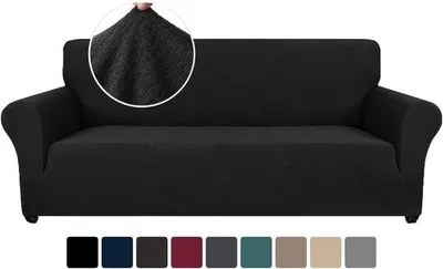 Productafbeelding van Famanu Sofaovertrek, 3-zits - Elastisch, antislip, zwart - Geschikt voor banken van 78-293 cm