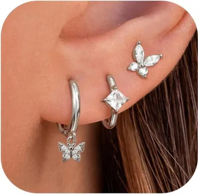 Obrázek produktu pro Náušnice stříbro 925 dámské dívčí zirkony motýl piercing set