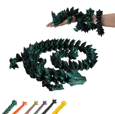 Image de Dragon articulé 3D 60 cm, grande figurine dragon, déco de collection – Noir-vert