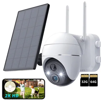 Obrázek produktu pro Dohledová kamera venkovní baterie 2K PTZ WLAN kamera venkovní dohled se solárním panelem PIR detektor pohybu barevné noční vidění siréna/bílé světlo alarm s 32 a 64G