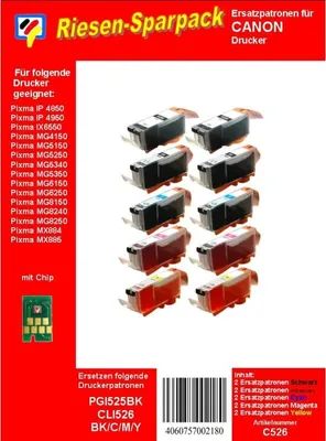 Produktbild von C526 - PGI525 / CLI526 - TiDis 10er Riesensparpack - Ersatzpatronen je 2x die PGI525BK, CLI526 CMYK