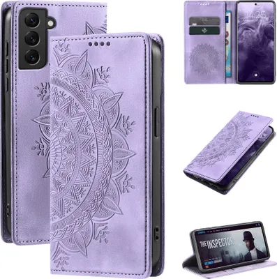 Produktbild von Mandala Handyhülle für Samsung Galaxy S22 RFID Schutz Klapphülle Case Cover Design Schutzhülle Farbe: Violett