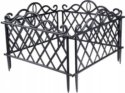A black metal garden border fence.