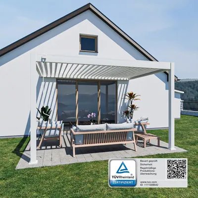 Produktbild von Deluxe Wand Pavillon Terrassenüberdachung Aluminium 3 x 4 M weiß