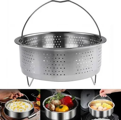 Imagen del producto de Inserto de acero inoxidable redondo de 20 cm para vaporera, ideal para cocinar verduras, frutas y huevos al vapor