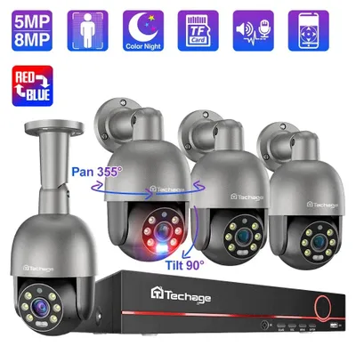 Obrázok produktu pre Bezpečnostný kamerový systém 8-kanálový, 4K Ultra HD s funkciou POE, vonkajšie PTZ kamery a detekcia osôb pomocou umelej inteligencie