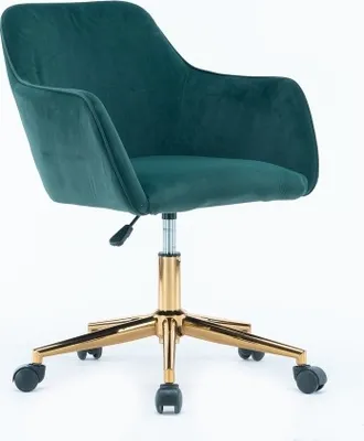 Productafbeelding van AIORBER kantoel, stoelen, met fluwelen bekleding, gouden poten, in hoogte verstelbaar, 360° draaibaar, krasbestendige wielen, geschikt voor kantoor en studie, 58 x 58 x 86 cm