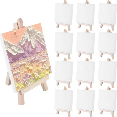 Produktbild von Mini-Leinwand-Easel Holz 12 Stück - Mini-Schildereasel mit Leinwand - für Tischdekoration