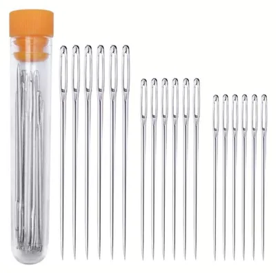 Produktbild von Nähnadeln Set 18 Stück mit großem Öhr, Handnähnadeln, Stopfnadeln, Edelstahl, 3 Längen (5,2-6,5 cm)