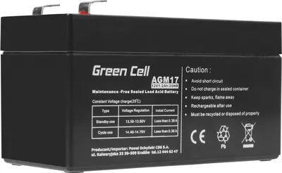 Obrázok produktu pre Green Cell AGM17, Sealed Lead Acid (VRLA), 12 V, 1 kusov, Čierna, 1,2 Ah, 5 rok / roky