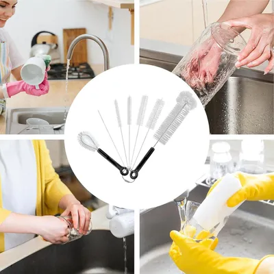 Produktbild von 7-teiliges Reisebürstenset zur Reinigung von Babyflaschen | Biegsame Bürsten für Trinkbecher, schmale Flaschenhälse, Sauger und Kinderfütterung