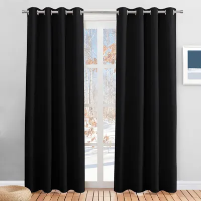 Zdjęcie produktu dla Zasłony zaciemniające z przelotkami, termoizolacyjne, czarne, 228 x 117 cm (zestaw 2 sztuk)