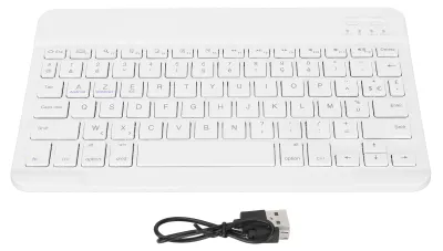 Obrázek produktu pro 10palcová bezdrátová klávesnice, tenká, vodotěsná, nůžkový styl, Bluetooth, francouzská, AZERT pro tablet, telefon, počítač, bílá