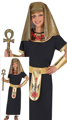 Imagen del producto de Traje de carnaval para niños, rey egipcio, faraón, disfraz histórico, túnica antigua, Cleopatra, accesorios. Talla: 128/134. Color: